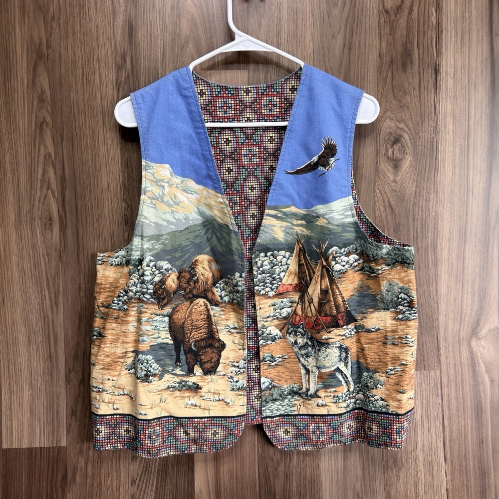 VTG Reversible Indian Western Vest American Buffalo